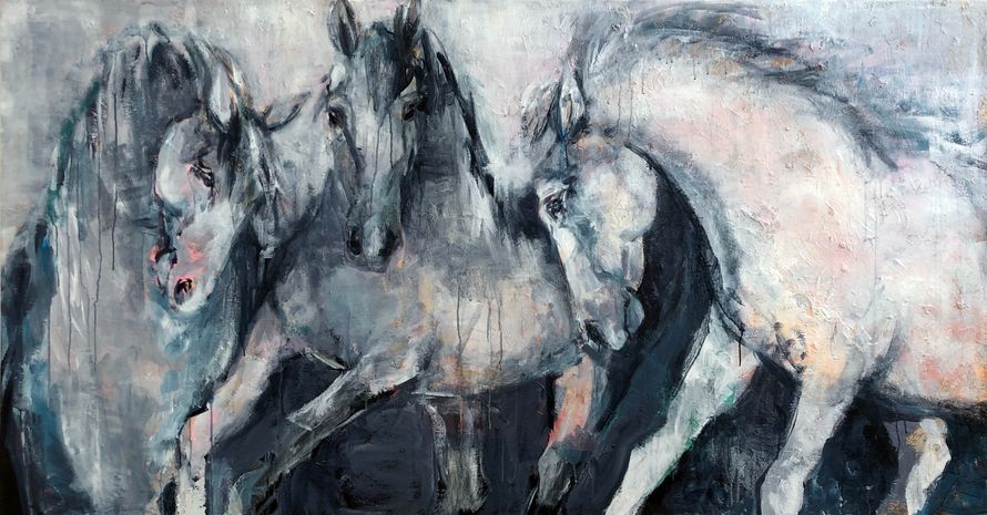 "The three strong" akrylmålning på duk, 190x100 cm
