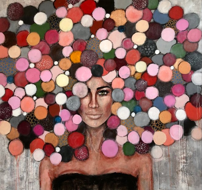 Akrylmålning på duk, 143 x 133 cm av Madeleine Santiago